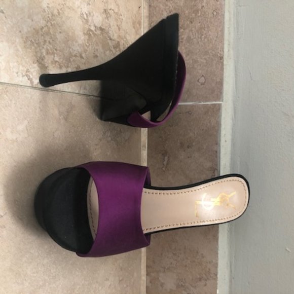 YSL Lola Satin Evening Sandals Mules/Slides - Picture 2 of 7